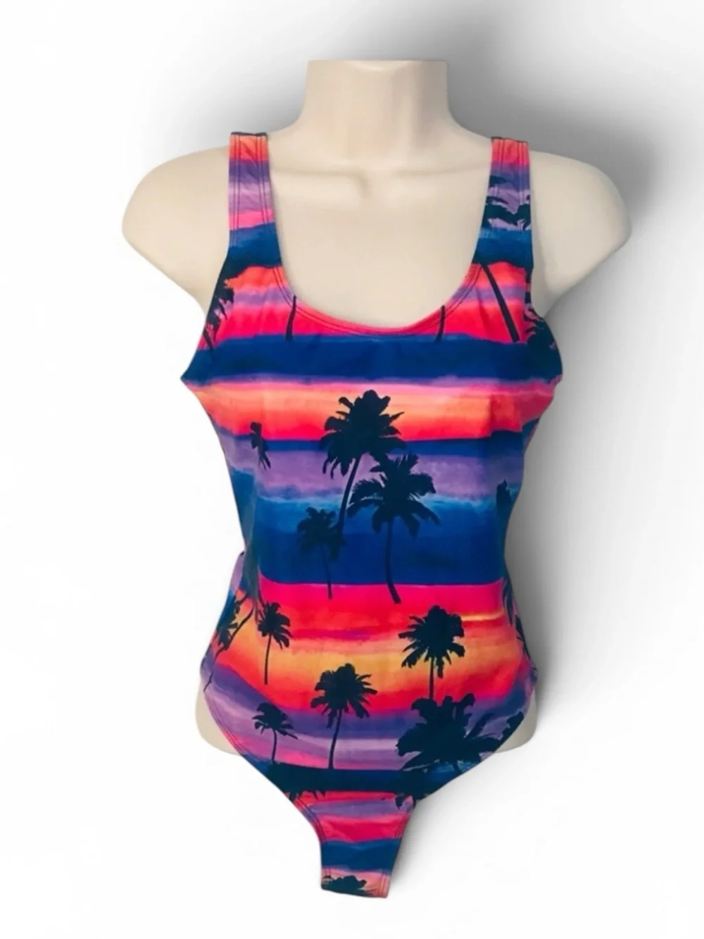 Primark Tropical Sunset Palm Tree One Piece Swimsuit Low Back XS / 4